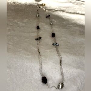 Sheer Ribbon necklace with murano glass beads and freshwater pearls